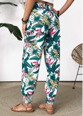 Green bottoms,Plants bottoms,Tropical Plants Print Green Jogger Elastic Waist Pants