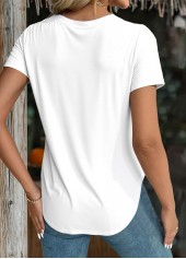 White tops,Plain Color tops,ROTITA White Round Neck Short Sleeve T Shirt