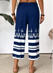 Dark Blue bottoms,Tribal bottoms,Striped bottoms,Geometric bottoms,Tribal Print Dark Blue Straight Leg Elastic Waist Pants