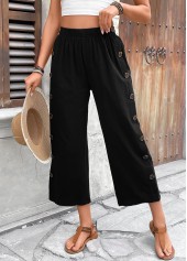 Black bottoms,Plain Color bottoms,Black Straight Leg Elastic Waist High Waisted Pants