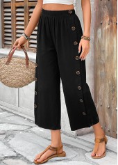 Black Straight Leg Elastic Waist High Waisted Pants