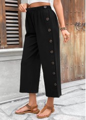 Black bottoms,Plain Color bottoms,Black Straight Leg Elastic Waist High Waisted Pants