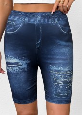 Ombre-Jeansblaue Leggings mit mittlerer Taille und elastischem Bund