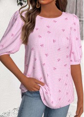 Multi Color tops,Striped tops,Geometric tops,ROTITA Striped Multi Color Round Neck Half Sleeve Blouse