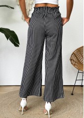 Dark Grey bottoms,Striped bottoms,Geometric bottoms,Striped Dark Grey Wide Leg Elastic Waist Pants
