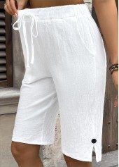 White bottoms,Plain Color bottoms,White Elastic Waist High Waisted Pants