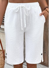 White bottoms,Plain Color bottoms,White Elastic Waist High Waisted Pants
