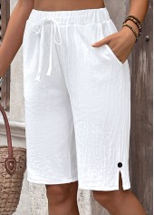 White bottoms,Plain Color bottoms,White Elastic Waist High Waisted Pants