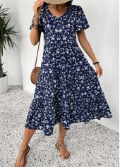 Navy dresses,Ditsy Floral dresses,Everyday dresses,Casual dresses,ROTITA Ditsy Floral Print Navy V Neck Short Sleeve Dress