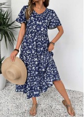 Navy dresses,Ditsy Floral dresses,Everyday dresses,Casual dresses,ROTITA Ditsy Floral Print Navy V Neck Short Sleeve Dress