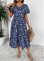 Navy dresses,Ditsy Floral dresses,Everyday dresses,Casual dresses,ROTITA Ditsy Floral Print Navy V Neck Short Sleeve Dress