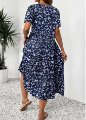 Navy dresses,Ditsy Floral dresses,Everyday dresses,Casual dresses,ROTITA Ditsy Floral Print Navy V Neck Short Sleeve Dress