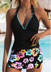 Rotita-Tankini-Set mit mittlerer Taille und Blumendruck in Schwarz