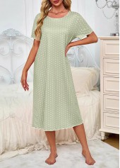 Light Green loungewear,Dot loungewear,Polka Dot Light Green Round Neck Short Sleeve Nightdress