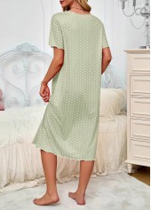 Light Green loungewear,Dot loungewear,Polka Dot Light Green Round Neck Short Sleeve Nightdress