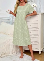 Light Green loungewear,Dot loungewear,Polka Dot Light Green Round Neck Short Sleeve Nightdress