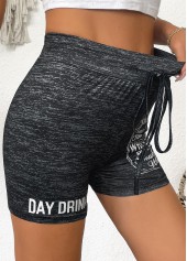 Black bottoms,Letter bottoms,Letter Print Black Skinny Drawastring High Waisted Shorts