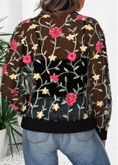 Black tops,Plain Color tops,ROTITA Black Stand Collar Long Sleeve Track Jacket