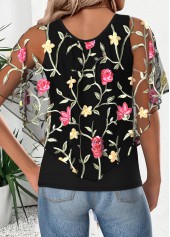 Black tops,Plain Color tops,ROTITA Black Scoop Neck Short Sleeve T Shirt