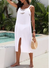 White swimwear,Plain Color swimwear,Tummy Coverage White V Neck Cover Up