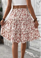 Brick Red bottoms,Ditsy Floral bottoms,Ditsy Floral Print Brick Red Elastic Waist Skirt