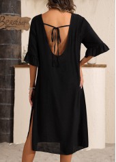 Black swimwear,Plain Color swimwear,Split Black V Neck Cover Up