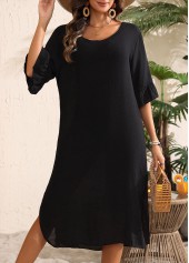 Black swimwear,Plain Color swimwear,Split Black V Neck Cover Up