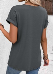 Dark Grey tops,Plain Color tops,ROTITA Dark Grey Round Neck Short Sleeve T Shirt