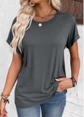ROTITA Dark Grey Round Neck Short Sleeve T Shirt