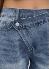 Denim Blue bottoms,Plain Color bottoms,Denim Blue Button Fly High Waisted Shorts