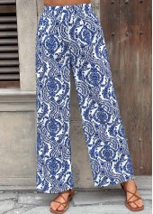 pantalon bleu foncé à imprimé tribal jambes larges et taille élastique