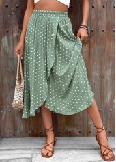 Sage Green bottoms,Dot bottoms,Polka Dot Sage Green Maxi Elastic Waist Skirt
