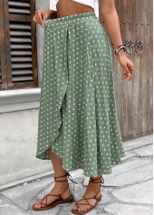 Sage Green bottoms,Dot bottoms,Polka Dot Sage Green Maxi Elastic Waist Skirt