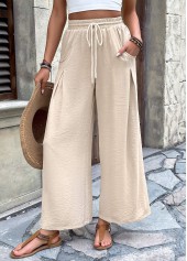 Light Camel bottoms,Plain Color bottoms,Light Camel Wide Leg Elastic Waist High Waisted Pants