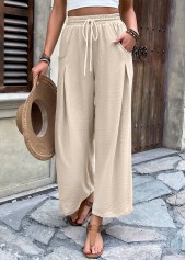 Light Camel bottoms,Plain Color bottoms,Light Camel Wide Leg Elastic Waist High Waisted Pants
