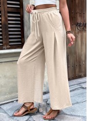 Light Camel bottoms,Plain Color bottoms,Light Camel Wide Leg Elastic Waist High Waisted Pants