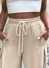 Light Camel bottoms,Plain Color bottoms,Light Camel Wide Leg Elastic Waist High Waisted Pants