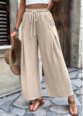 Light Camel bottoms,Plain Color bottoms,Light Camel Wide Leg Elastic Waist High Waisted Pants