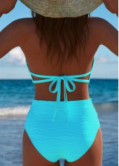 Cyan swimwear,Plain Color swimwear,ROTITA Cyan Mid Waisted Patchwork Bikini Set