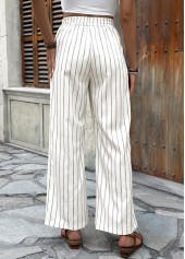 Beige bottoms,Striped bottoms,Geometric bottoms,Striped Beige Wide Leg Elastic Waist High Waisted Pants