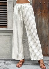 Beige bottoms,Striped bottoms,Geometric bottoms,Striped Beige Wide Leg Elastic Waist High Waisted Pants