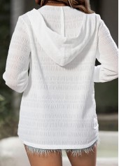 White tops,Plain Color tops,ROTITA White Crinkled Texture Long Sleeve Jacket
