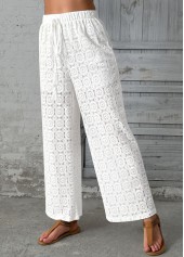 White bottoms,Plain Color bottoms,White Wide Leg Elastic Waist High Waisted Pants