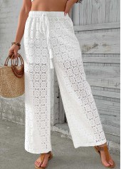 White bottoms,Plain Color bottoms,White Wide Leg Elastic Waist High Waisted Pants
