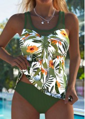 Rotita – Tankini-Set mit mittelhohem Bund und grünem Pflanzenprint