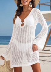White swimwear,Plain Color swimwear,White Cut Out V Neck Cover Up