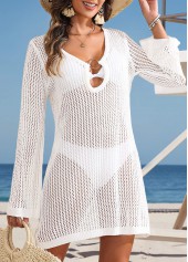 White swimwear,Plain Color swimwear,White Cut Out V Neck Cover Up