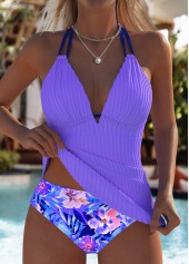 Rotita – Tankini-Set mit mittelhohem Bund und violettem Blumenmuster