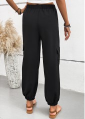 Black bottoms,Plain Color bottoms,Pocket Black Jogger Elastic Waist High Waisted Pants