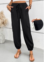 Pocket Black Jogger Elastic Waist High Waisted Pants